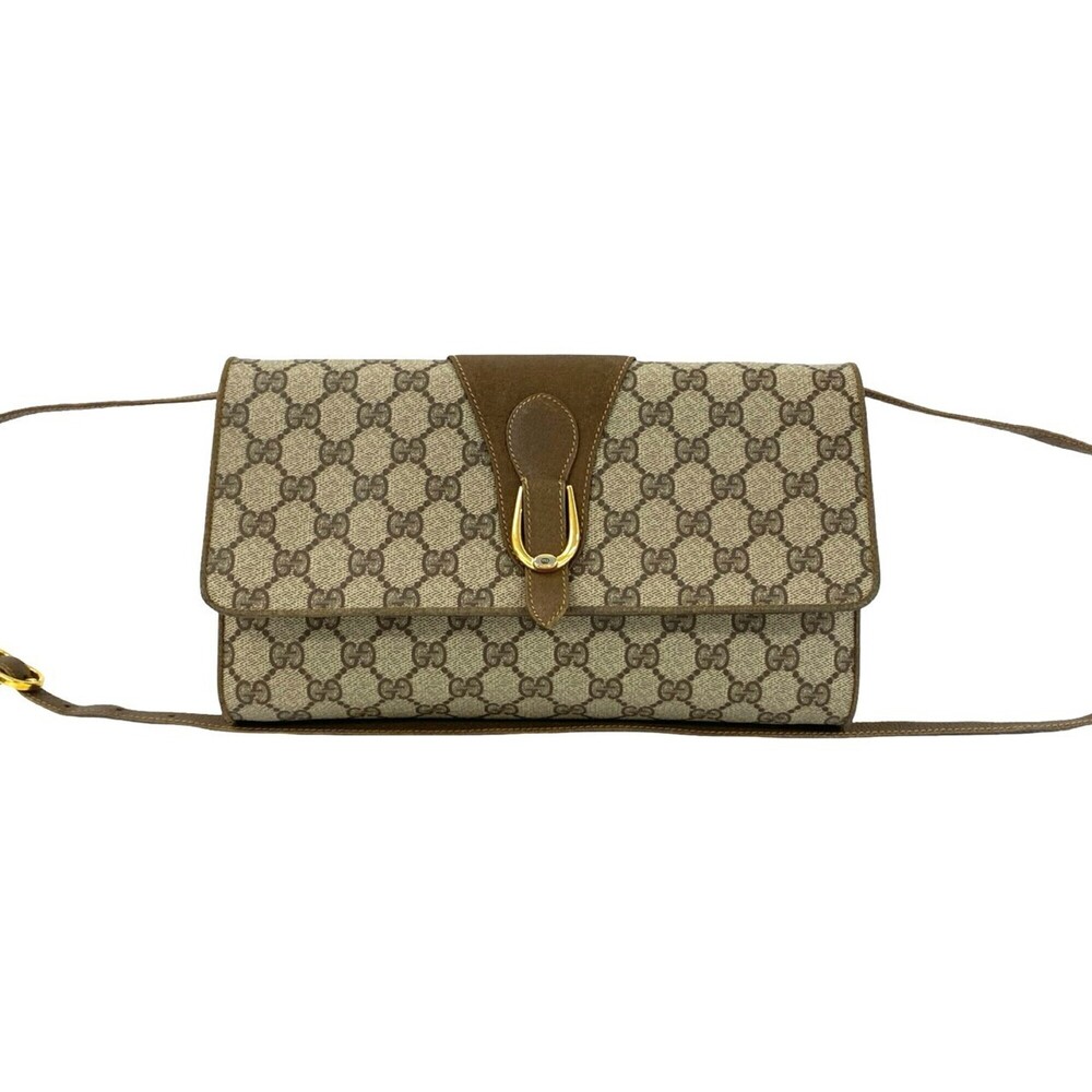 GUCCI Vintage GG Supreme Logo Leather Shoulder Bag/Pouch, Brown, 13816